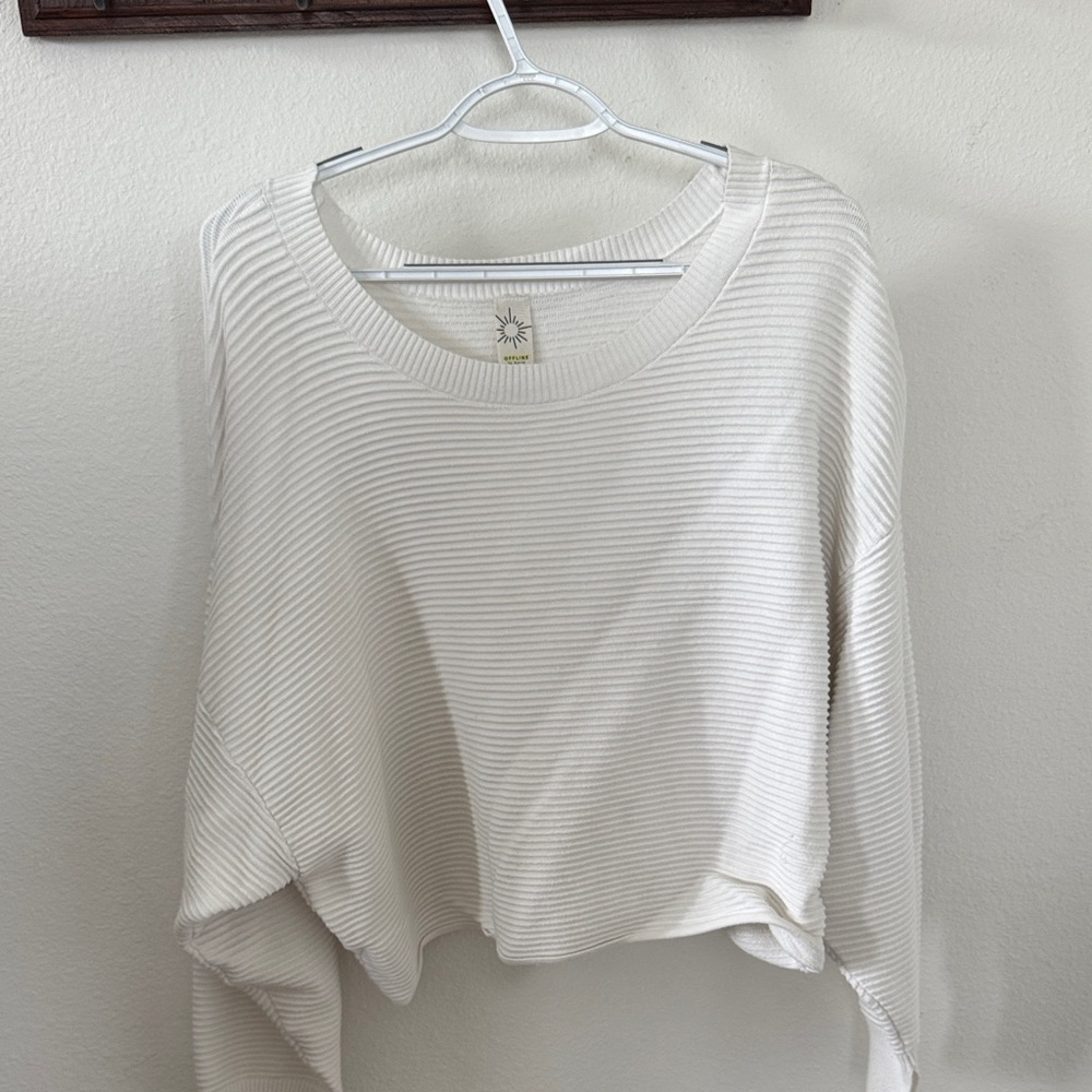 Offline Cropped Ribbed Knit Sweater - Cream